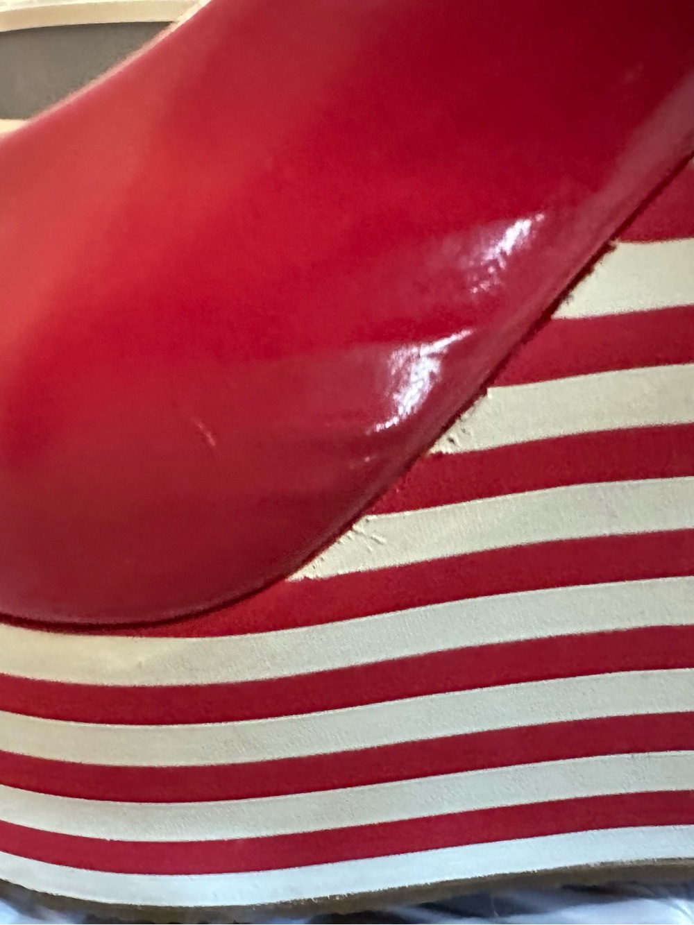 MICHAEL Michael Kors Adalia Red Patent Striped Platform Wedge Heels Size 8 - Picture 10 of 10